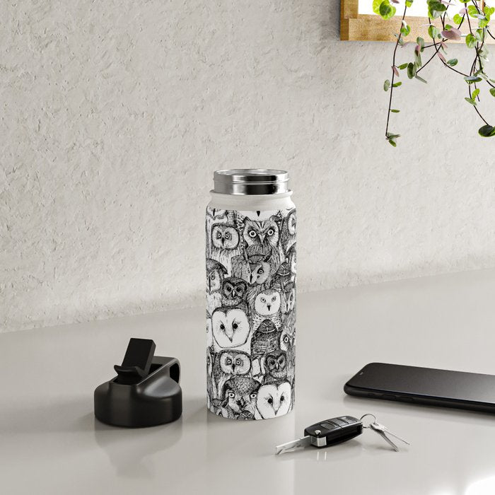 just owls black white Water Bottle Gallery Image 5