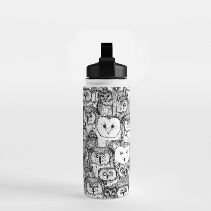 just owls black white Water Bottle Gallery Image 2