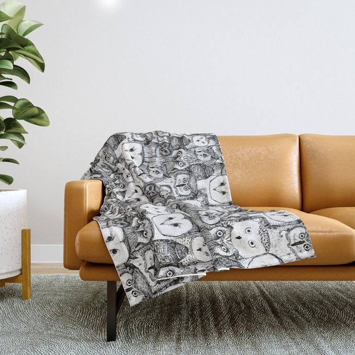 just owls black white Throw Blanket Gallery Image 1