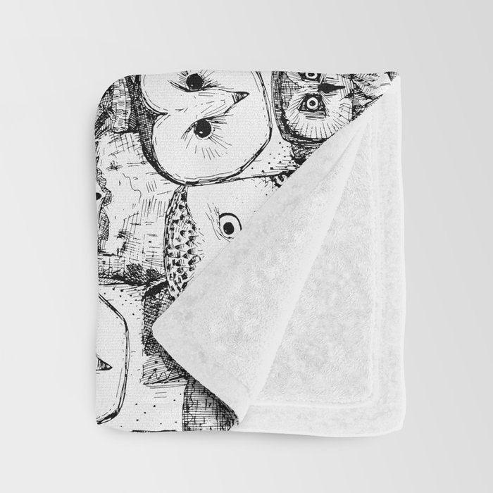 just owls black white Throw Blanket Gallery Image 3