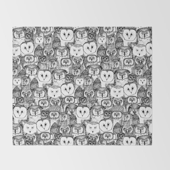 just owls black white Throw Blanket Gallery Image 2
