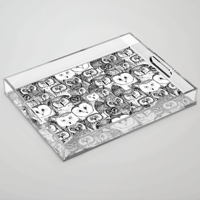 just owls black white Acrylic Tray Gallery Image 1