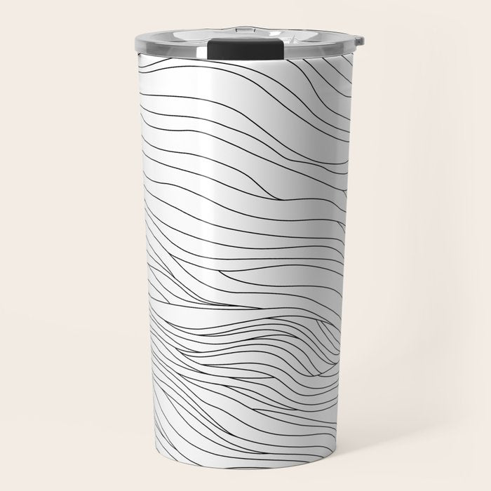 Abstract black and white wave line art pattern Travel Mug Gallery Image 1