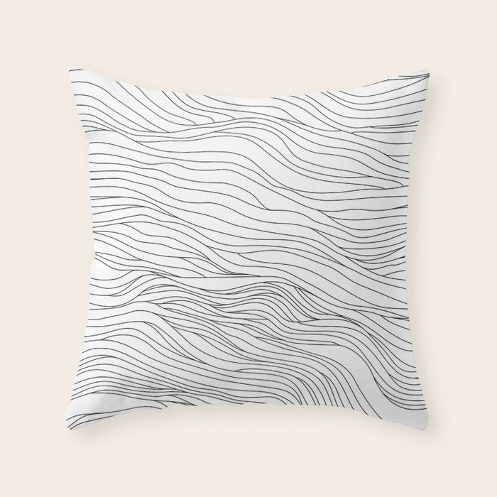 Abstract black and white wave line art pattern Throw Pillow Gallery Image 6