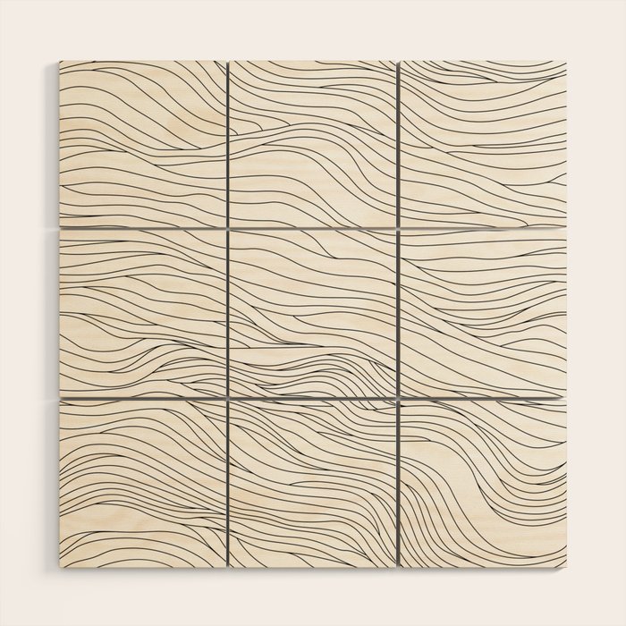 Abstract black and white wave line art pattern Wood Wall Art Gallery Image 1