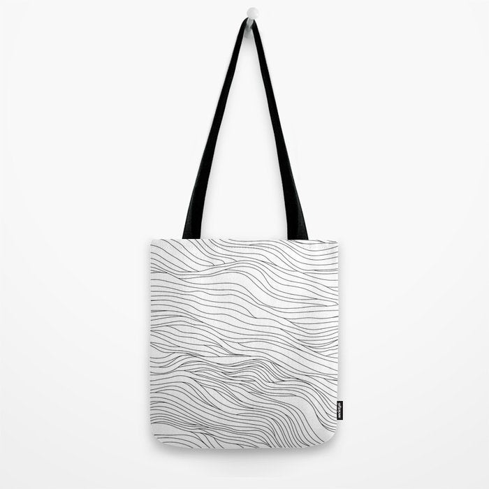 Abstract black and white wave line art pattern Tote Bag Gallery Image 2