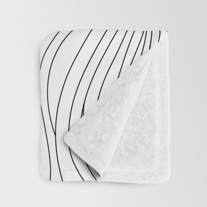 Abstract black and white wave line art pattern Throw Blanket Gallery Image 3