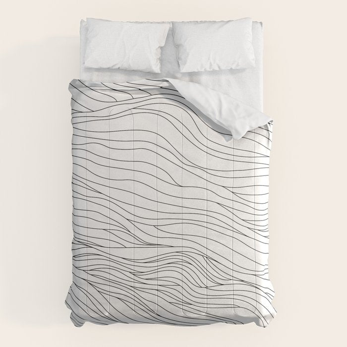 Abstract black and white wave line art pattern Comforter Gallery Image 6