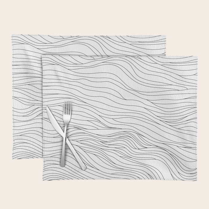 Abstract black and white wave line art pattern Placemat Gallery Image 1