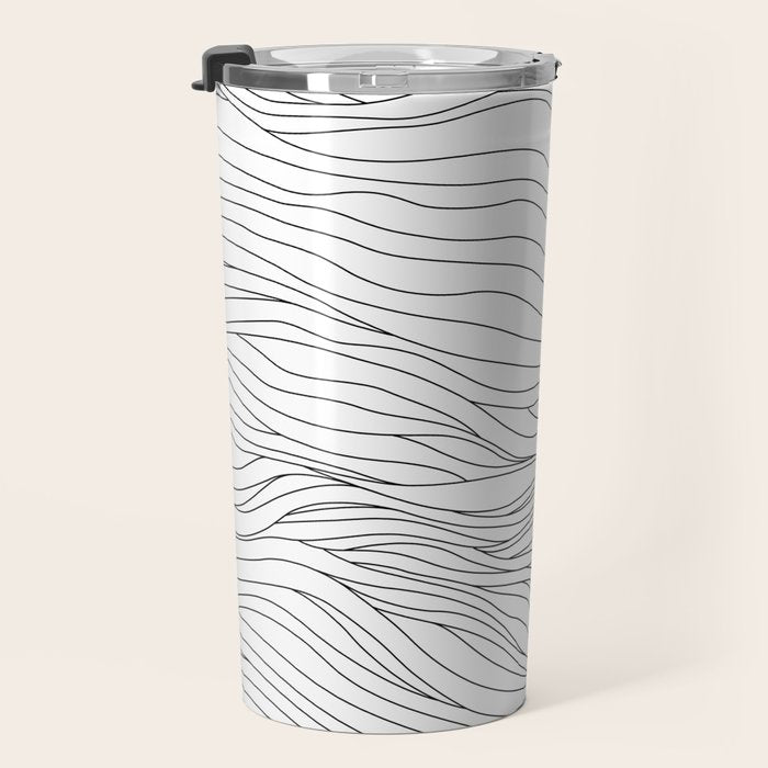 Abstract black and white wave line art pattern Travel Mug Gallery Image 3