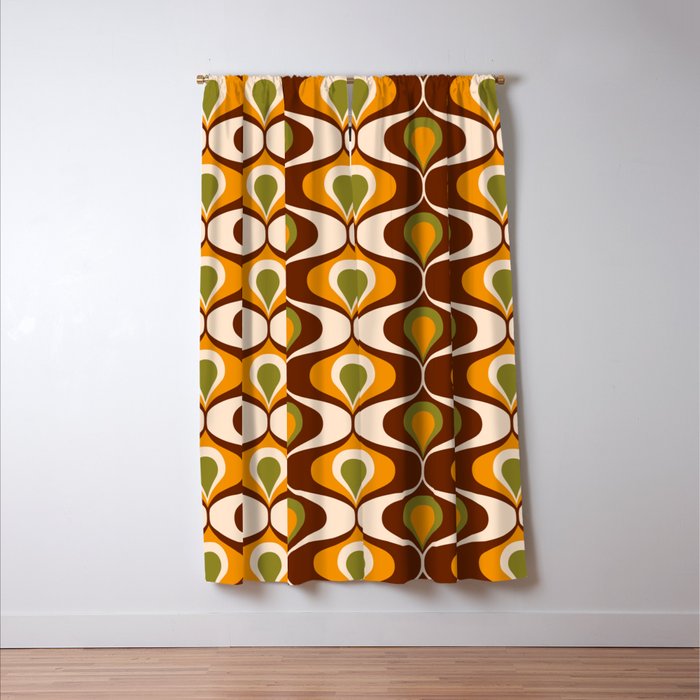 Retro 70s ovals op-art pattern brown, orange Window Curtain Gallery Image 3