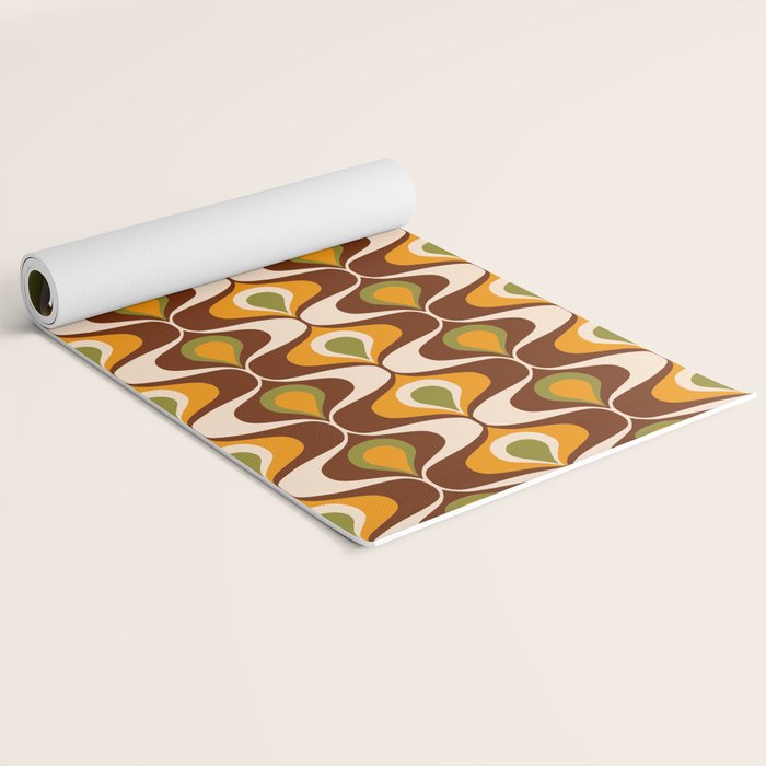 Retro 70s ovals op-art pattern brown, orange Yoga Mat Gallery Image 2