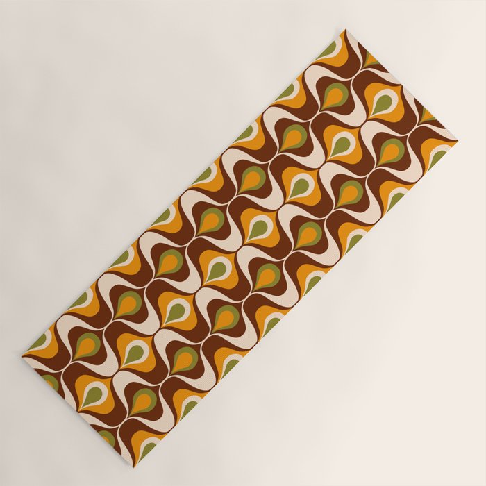 Retro 70s ovals op-art pattern brown, orange Yoga Mat Gallery Image 1