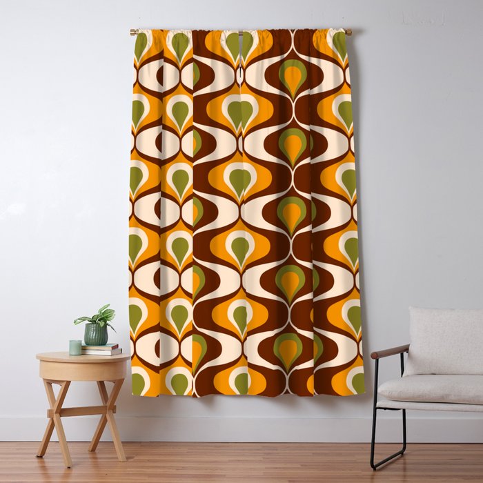 Retro 70s ovals op-art pattern brown, orange Window Curtain Gallery Image 5