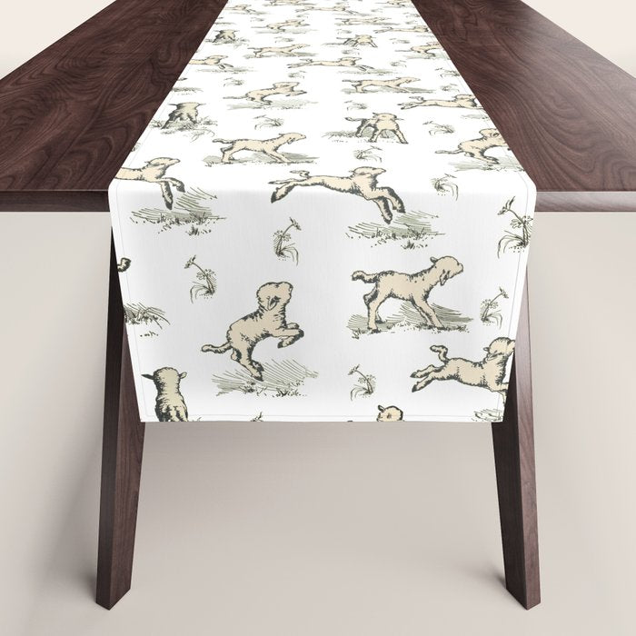 Little Sheep in Meadow - Toile pattern for Children  Table Runner Gallery Image 1