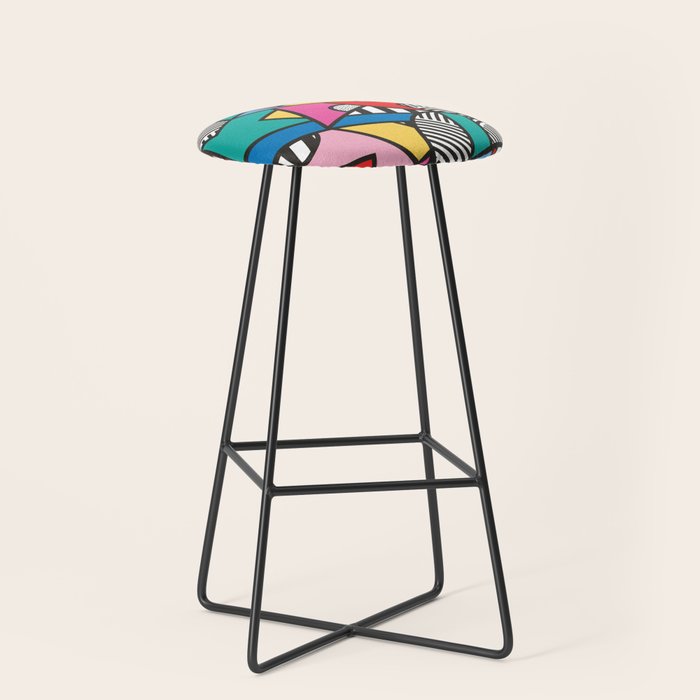 Colorful Memphis Milano Modern Geometric Shapes - 80s 90s retro electroclash pop art Aztec Stool Gallery Image 1