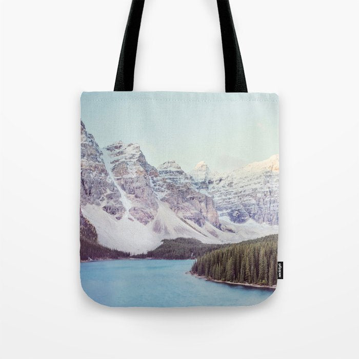 Moraine Lake Sunrise, Mountain Landscape, Nature Photography Tote Bag Gallery Image 1
