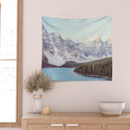 Moraine Lake Sunrise, Mountain Landscape, Nature Photography Wall Tapestry Gallery Image 2