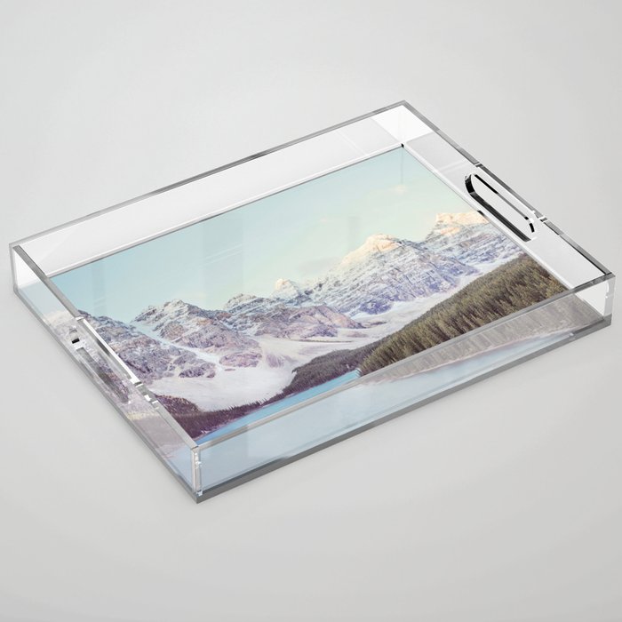 Moraine Lake Sunrise, Mountain Landscape, Nature Photography Acrylic Tray Gallery Image 1