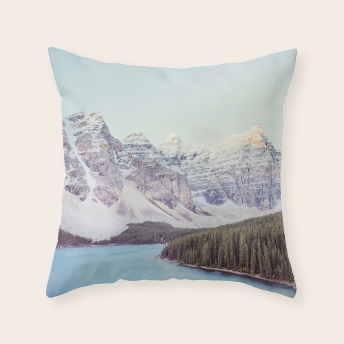 Moraine Lake Sunrise, Mountain Landscape, Nature Photography Throw Pillow Gallery Image 6
