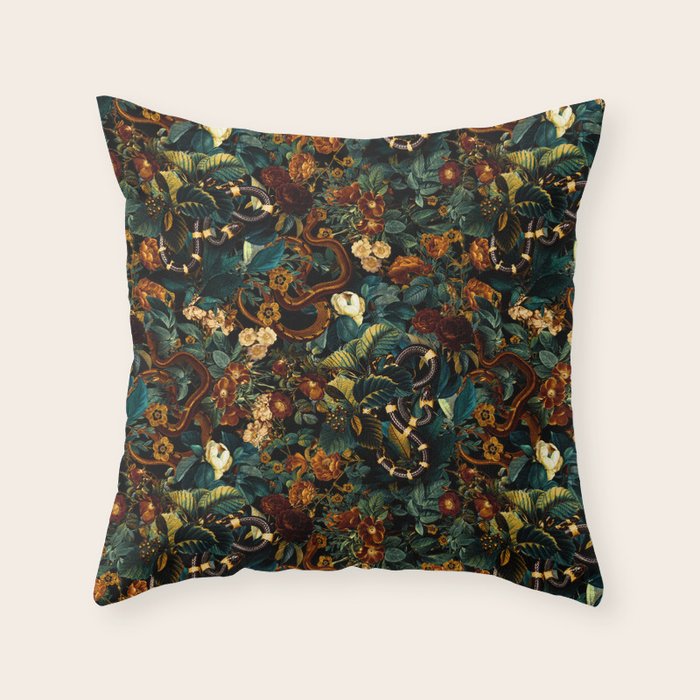 Floral and Snakes jungle Throw Pillow Gallery Image 6