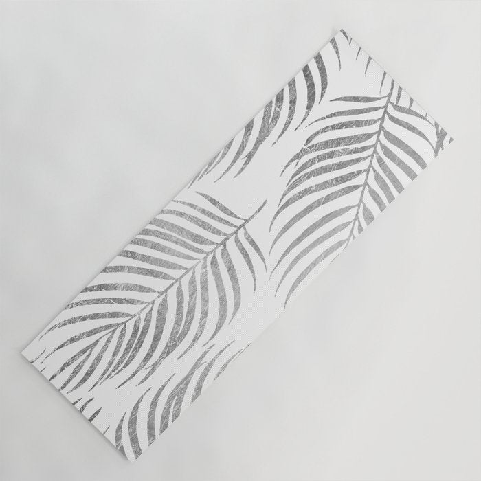 Chic elegant silver foil palm tree leaves Yoga Mat Gallery Image 1
