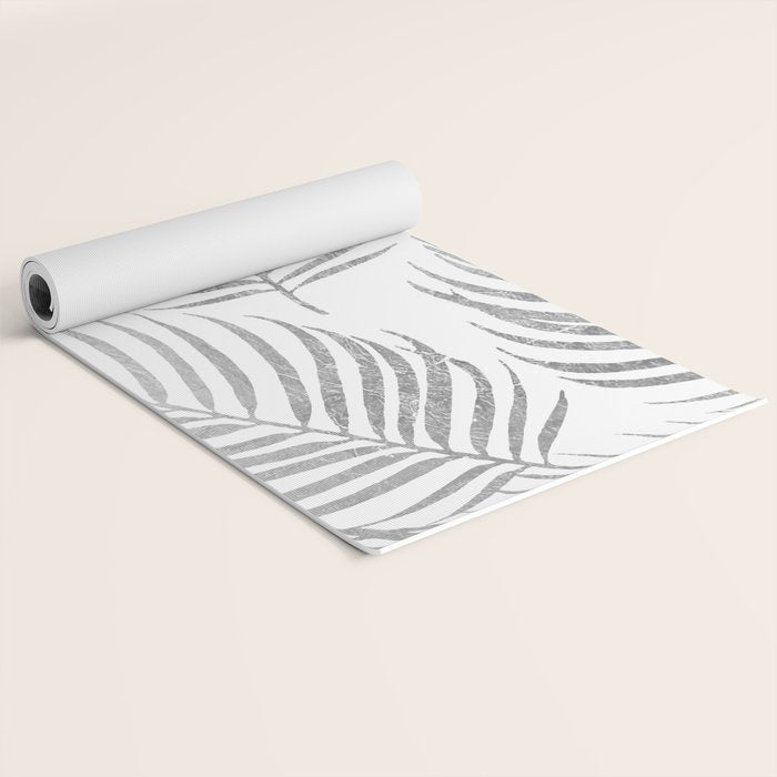 Chic elegant silver foil palm tree leaves Yoga Mat Gallery Image 2