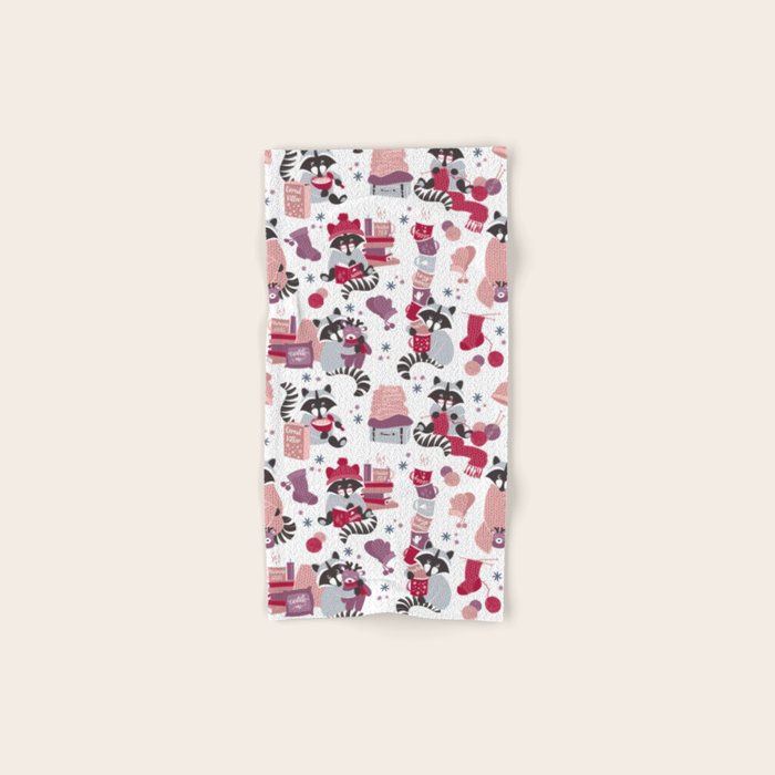 Hygge raccoon // white background Bath Towel Gallery Image 1