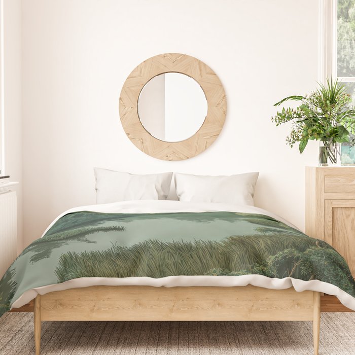 Japanese Forest Painting Sage Green Wall Art Wabi Sabi Wall Art Minimalist Japanese Poster Duvet Cover Gallery Image 3