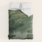Japanese Forest Painting Sage Green Wall Art Wabi Sabi Wall Art Minimalist Japanese Poster Comforter Gallery Image 6