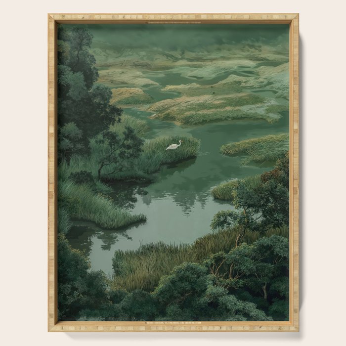 Japanese Forest Painting Sage Green Wall Art Wabi Sabi Wall Art Minimalist Japanese Poster Serving Tray Gallery Image 1