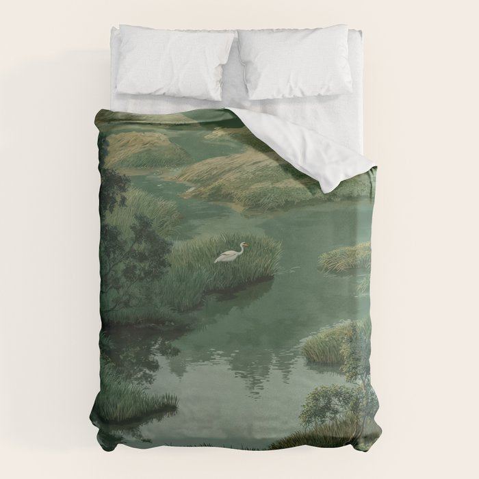 Japanese Forest Painting Sage Green Wall Art Wabi Sabi Wall Art Minimalist Japanese Poster Duvet Cover Gallery Image 6