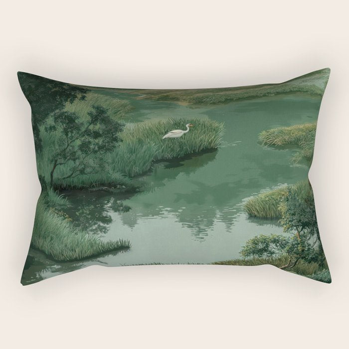 Japanese Forest Painting Sage Green Wall Art Wabi Sabi Wall Art Minimalist Japanese Poster Rectangular Pillow Gallery Image 1
