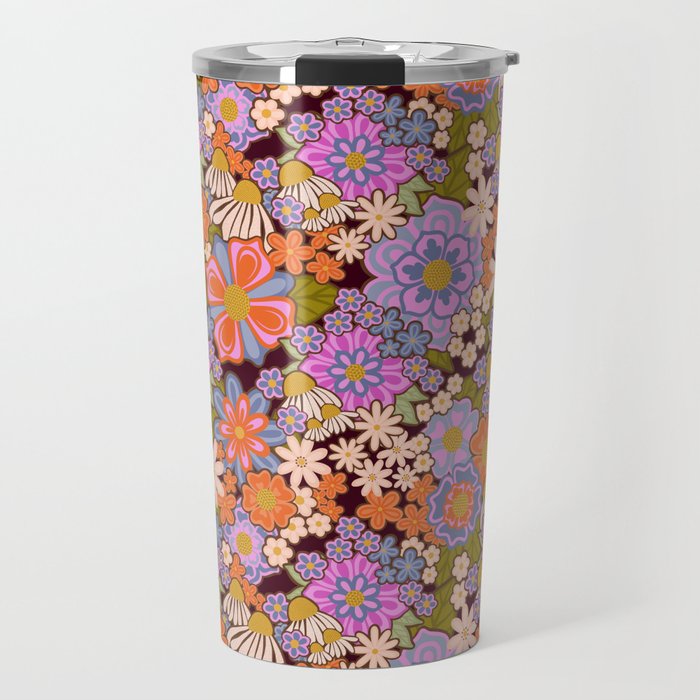 Psychedelic 70s Floral Pattern Travel Mug Gallery Image 1