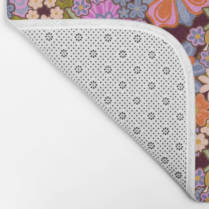 Psychedelic 70s Floral Pattern Bath Mat Gallery Image 2