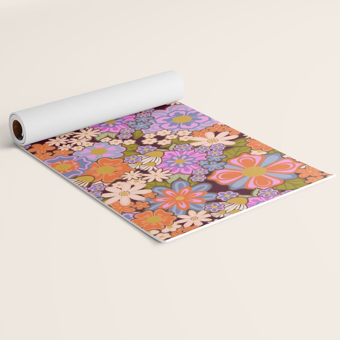 Psychedelic 70s Floral Pattern Yoga Mat Gallery Image 2