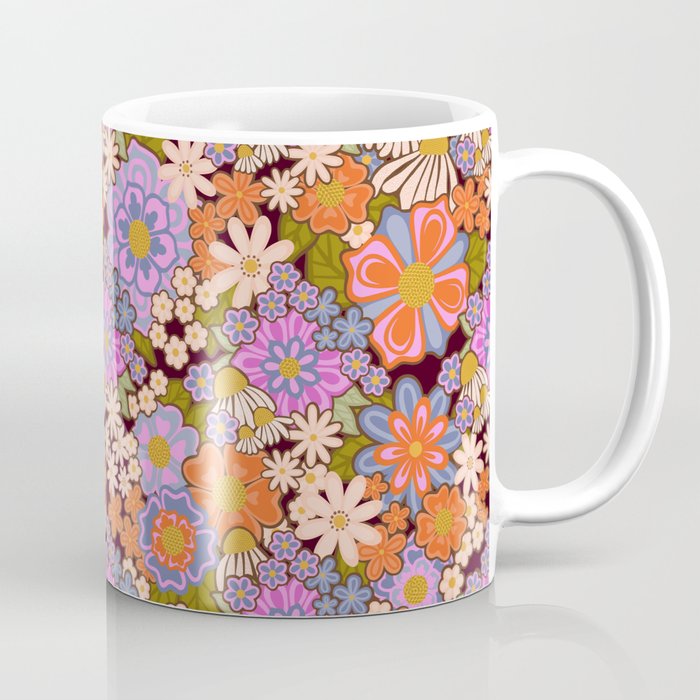 Psychedelic 70s Floral Pattern Coffee Mug Gallery Image 1