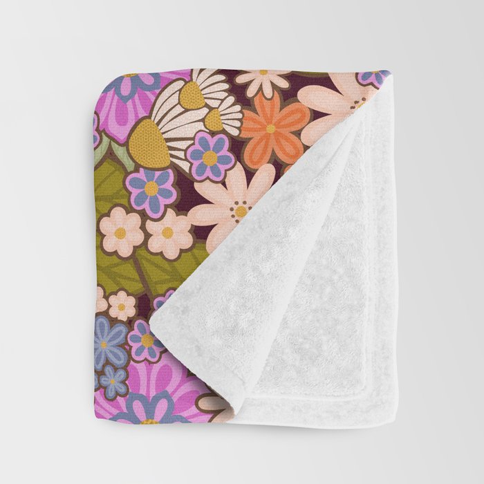 Psychedelic 70s Floral Pattern Throw Blanket Gallery Image 3