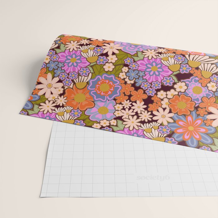 Psychedelic 70s Floral Pattern Wrapping Paper Gallery Image 2