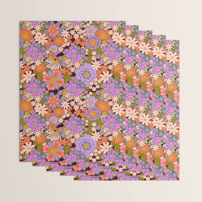 Psychedelic 70s Floral Pattern Wrapping Paper Gallery Image 3