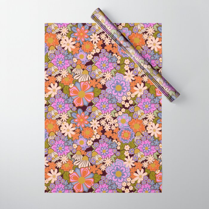 Psychedelic 70s Floral Pattern Wrapping Paper Gallery Image 1