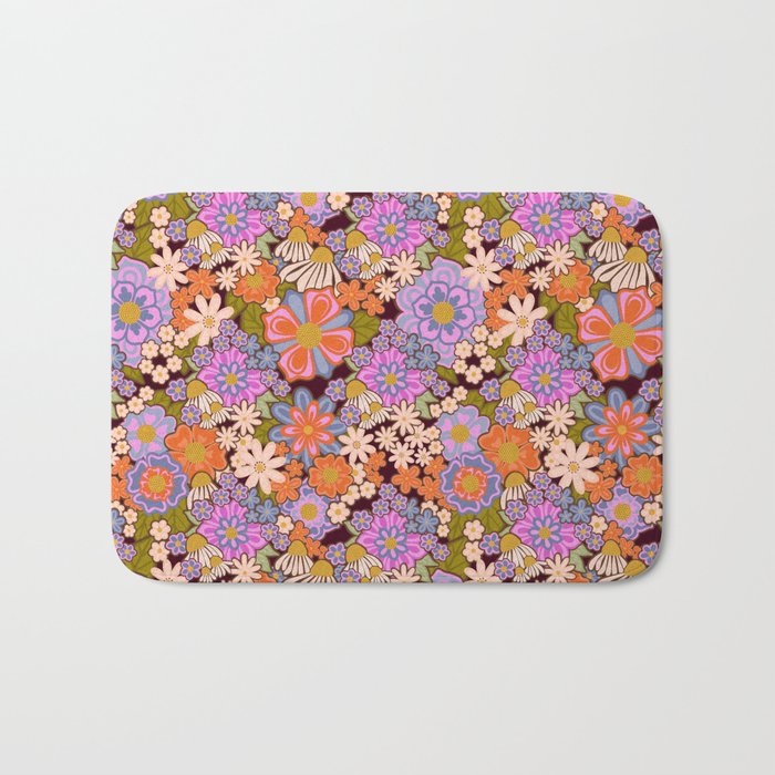Psychedelic 70s Floral Pattern Bath Mat Gallery Image 1