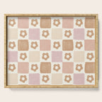 Checkered Floral - Pink Brown Beige Serving Tray Gallery Image 1