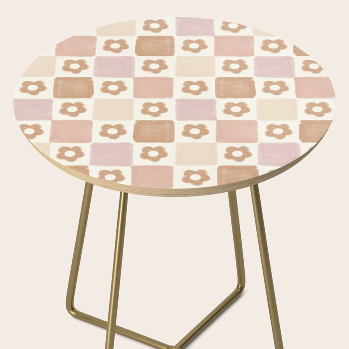 Checkered Floral - Pink Brown Beige Side Table Gallery Image 2