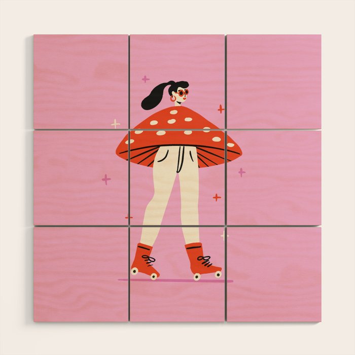 Retro Mushroom Girl Wood Wall Art Gallery Image 1
