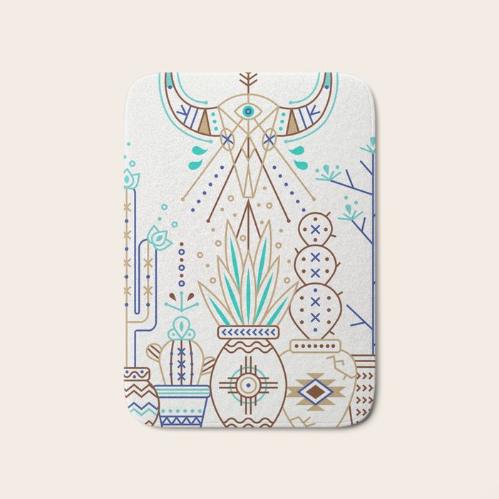 Santa Fe Garden - Turquoise & Brown Bath Mat Gallery Image 1