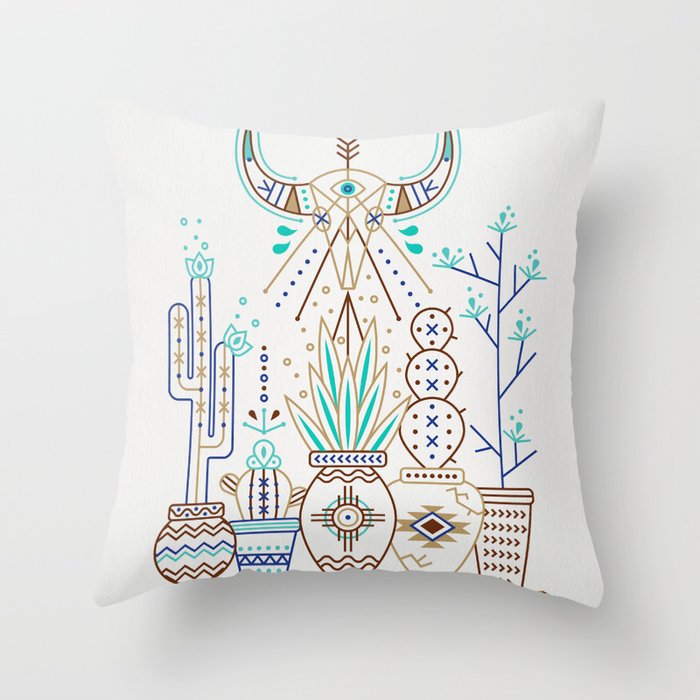 Santa Fe Garden - Turquoise & Brown Throw Pillow Gallery Image 6