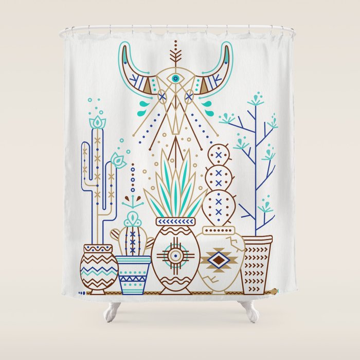 Santa Fe Garden - Turquoise & Brown Shower Curtain Gallery Image 1