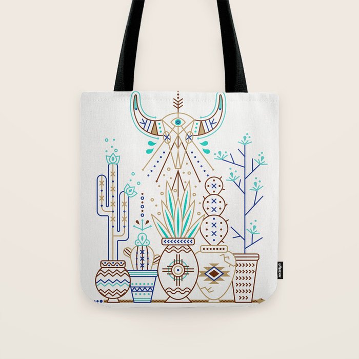 Santa Fe Garden - Turquoise & Brown Tote Bag Gallery Image 1