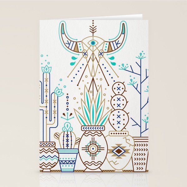 Santa Fe Garden - Turquoise & Brown Stationery Card Gallery Image 1